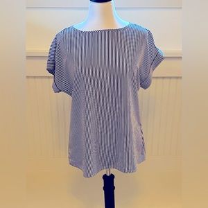 Banana Republic, loose fitting, navy and white stripe blouse.